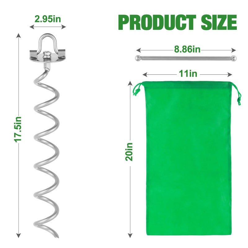 MIXXIDEA 17.5 Inch Gound Anchors Screw in, Metal Spiral Earth Anchors Kit, Heavy Duty Folding Ring Spiral Stake with Straps, Ground Stakes for Tent Trampolines, Sheds, Swings (Silver, 17.5 Inch) - Image 2
